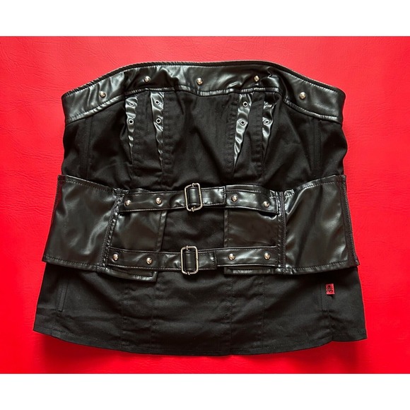 Vintage Y2k Tripp NYC Black Faux Leather Buckles Stud Stretch Cotton Corset Sz 0 - Picture 16 of 16